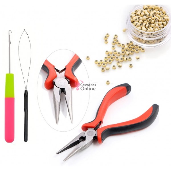 Set Nano Ring Extensii Par cu 100 Inele cu silicon Blond Deschis + Cleste, Iglita si Croseta NR002BB